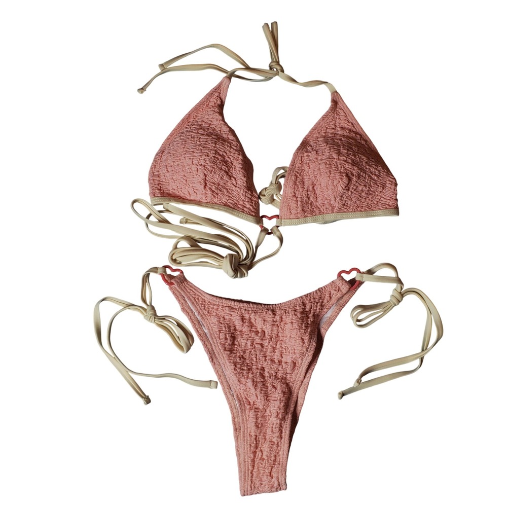 SHEIN Smocked Heart Bikini Set Womens Large Pink New Textured